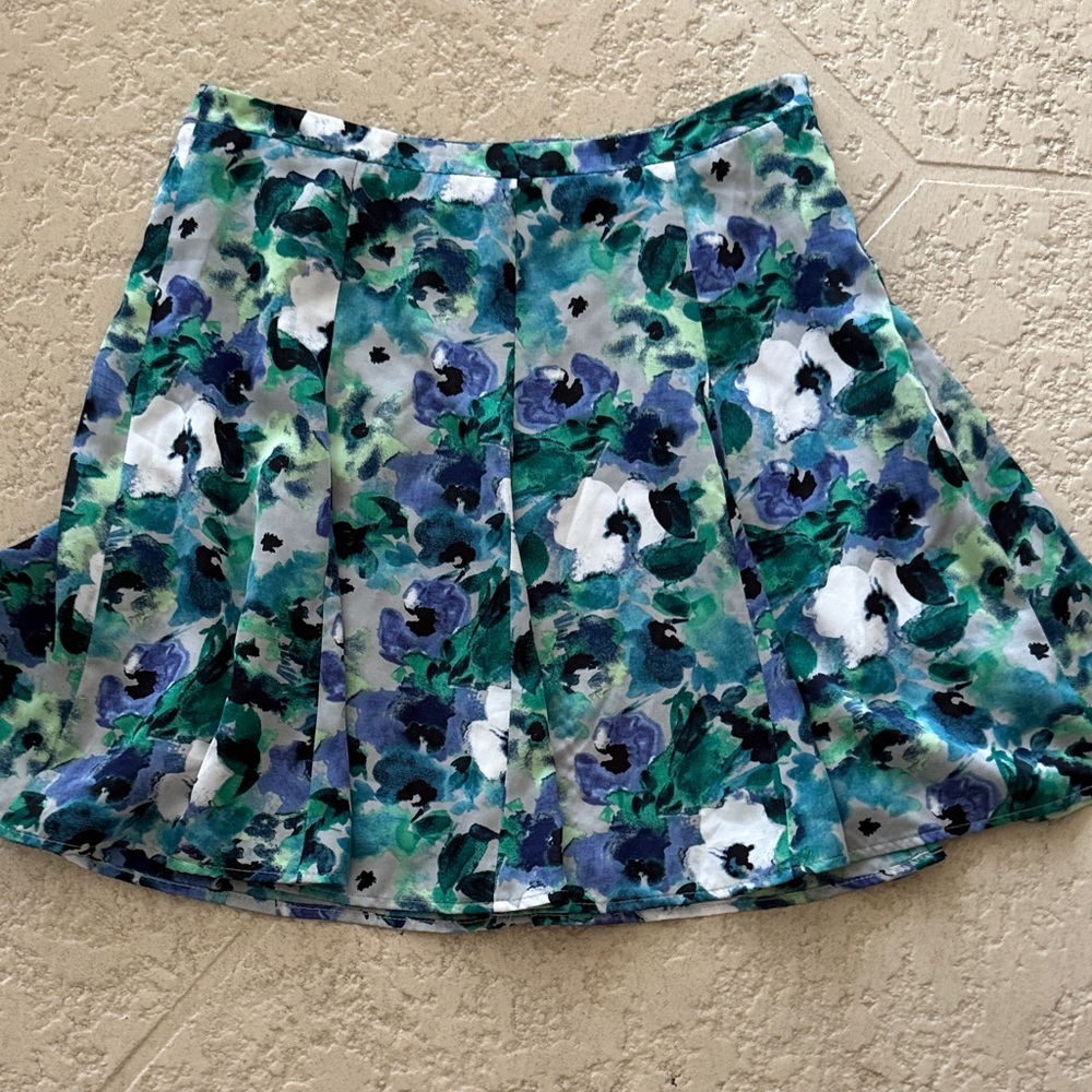 Ann Taylor Vibrant Floral Mini Skirt - Blue, Green, and White